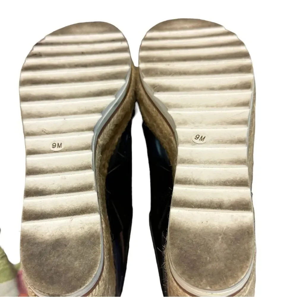 Marc Fisher Womens Size 9 Black Suede and Snakeskin Wedges with Sisal Heels